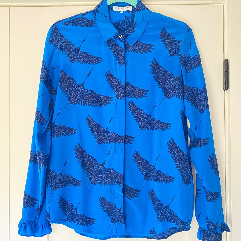Sandro Silk 2 Blouse with flying cranes